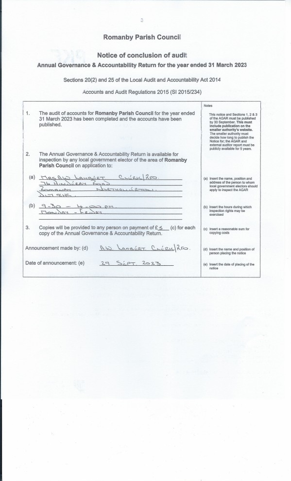 Notice of Conclusion of Audit 2023 copy